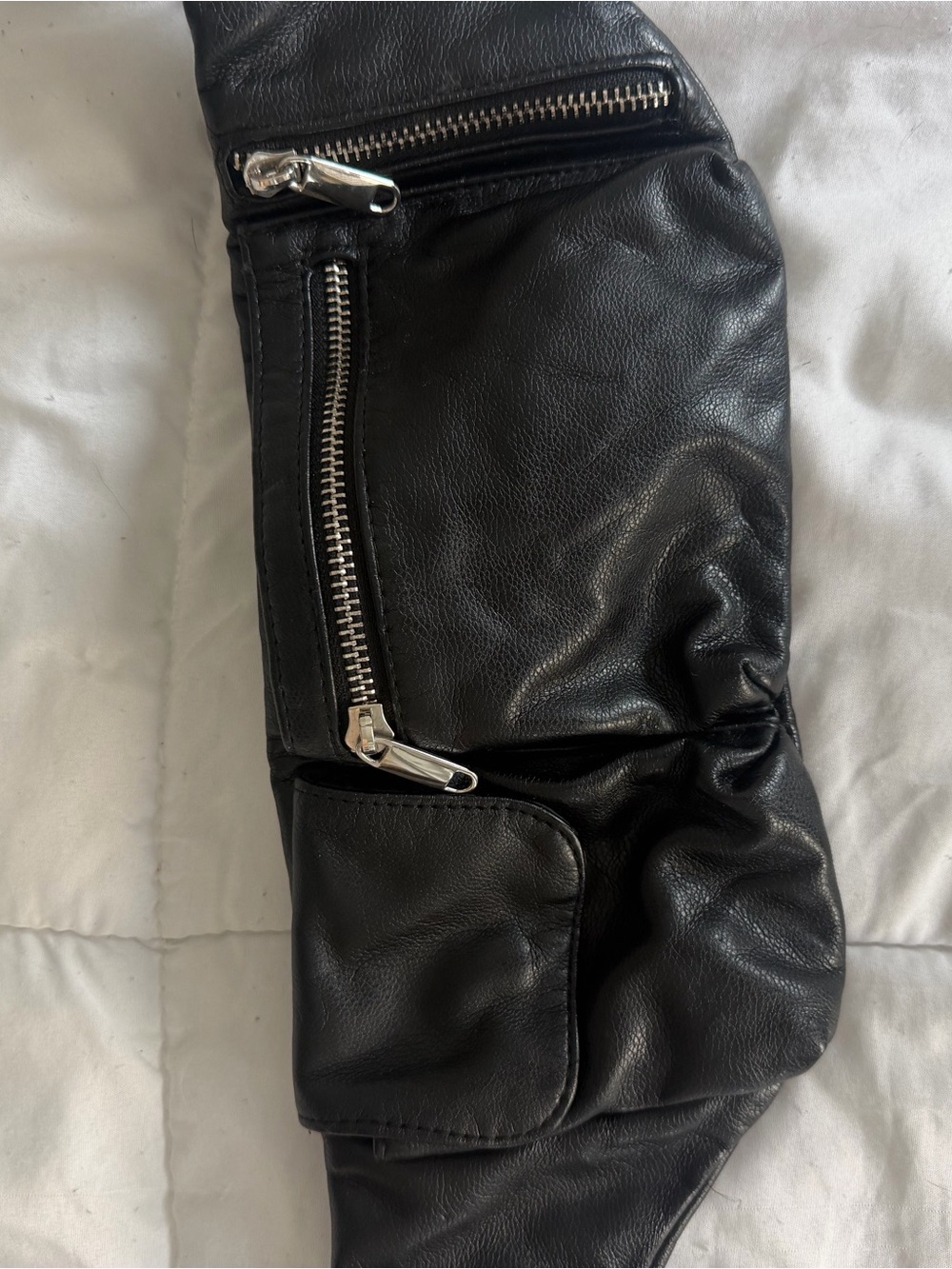 H&M Black Faux Leather Waist Bag with Silver Zippers - Picture 2 of 2